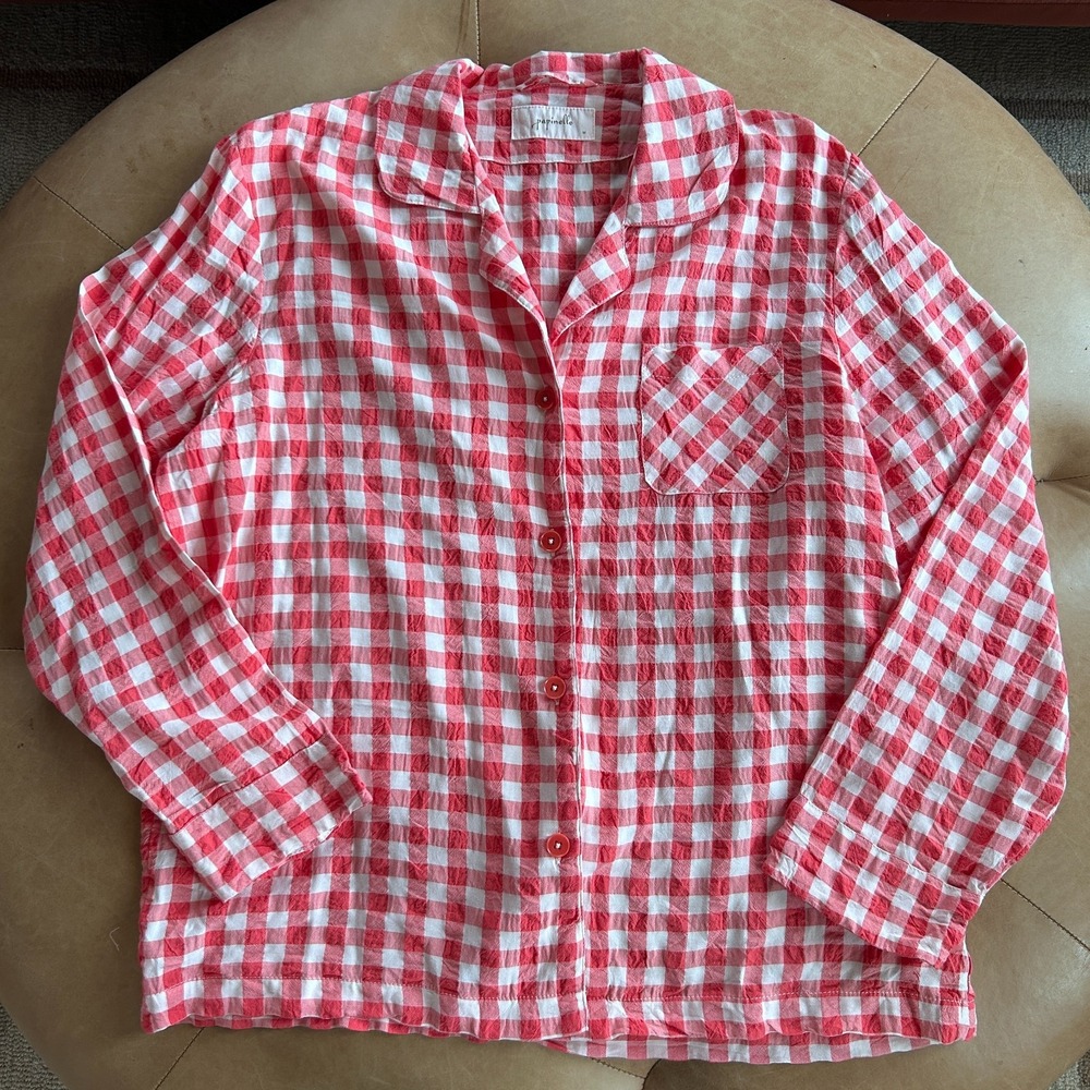 Papinelle Gingham Top Women M Lightweight Cotton Pajama Shirt Western Cottage